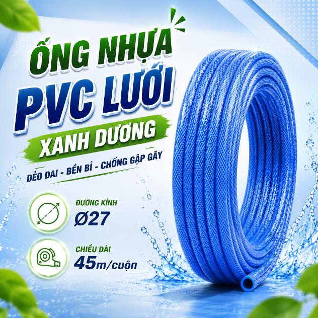 Ống nhựa PVC lưới xanh dương Ø27 – Cuộn 45m