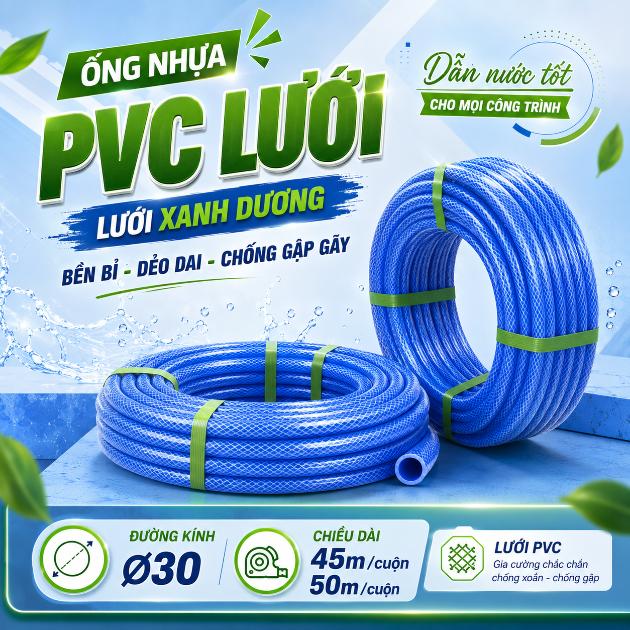 Ống nhựa PVC lưới xanh dương Ø30 – Cuộn 45m, 50m