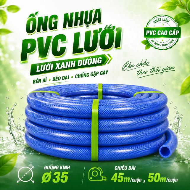Ống nhựa PVC lưới xanh dương Ø35 – Cuộn 45m, 50m