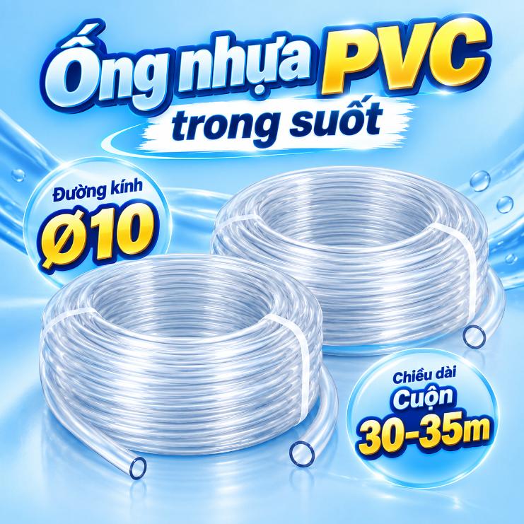 Ống nhựa PVC trong suốt Ø10 – Cuộn 30–35m