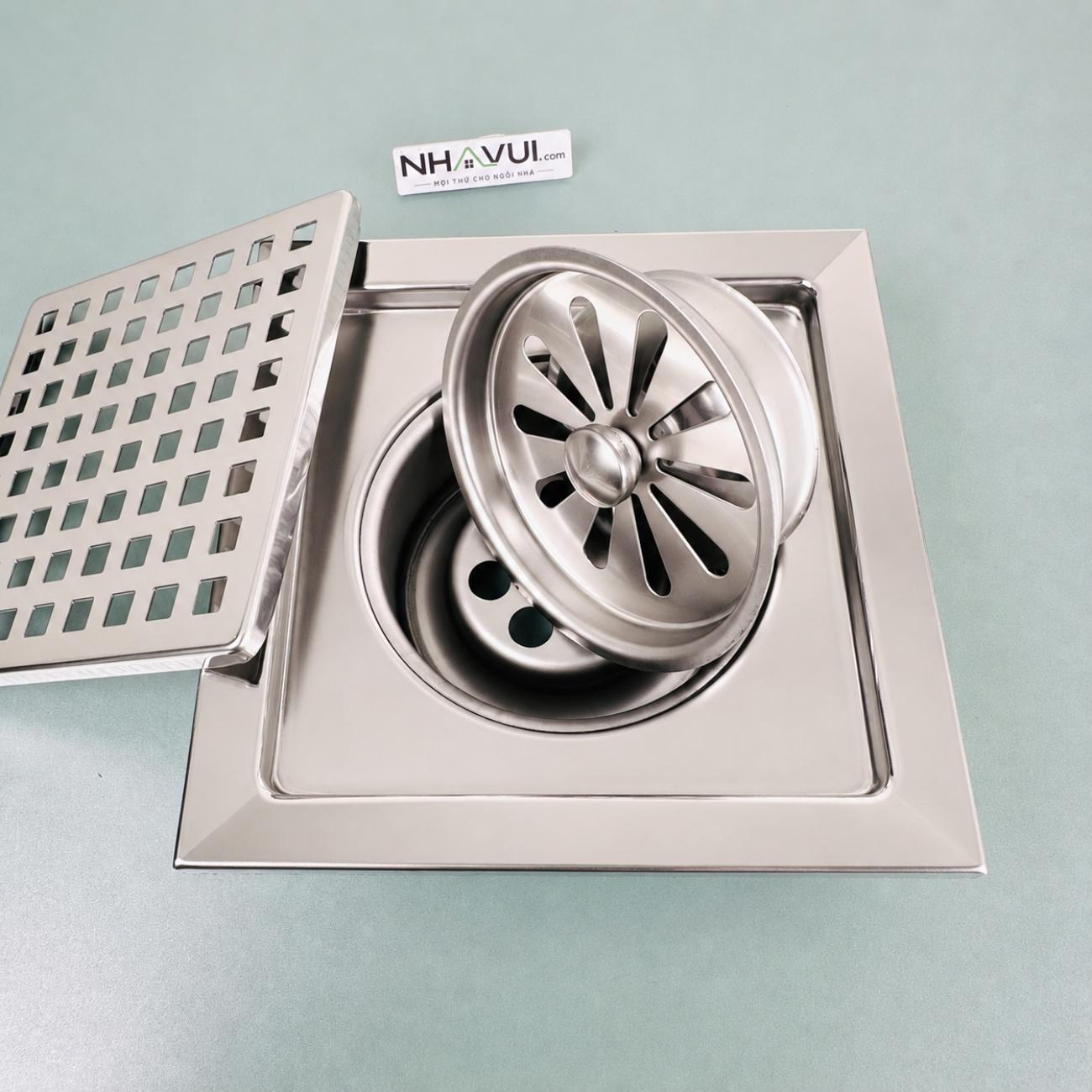 Phễu thoát sàn inox 304 chống hôi 150x150mm