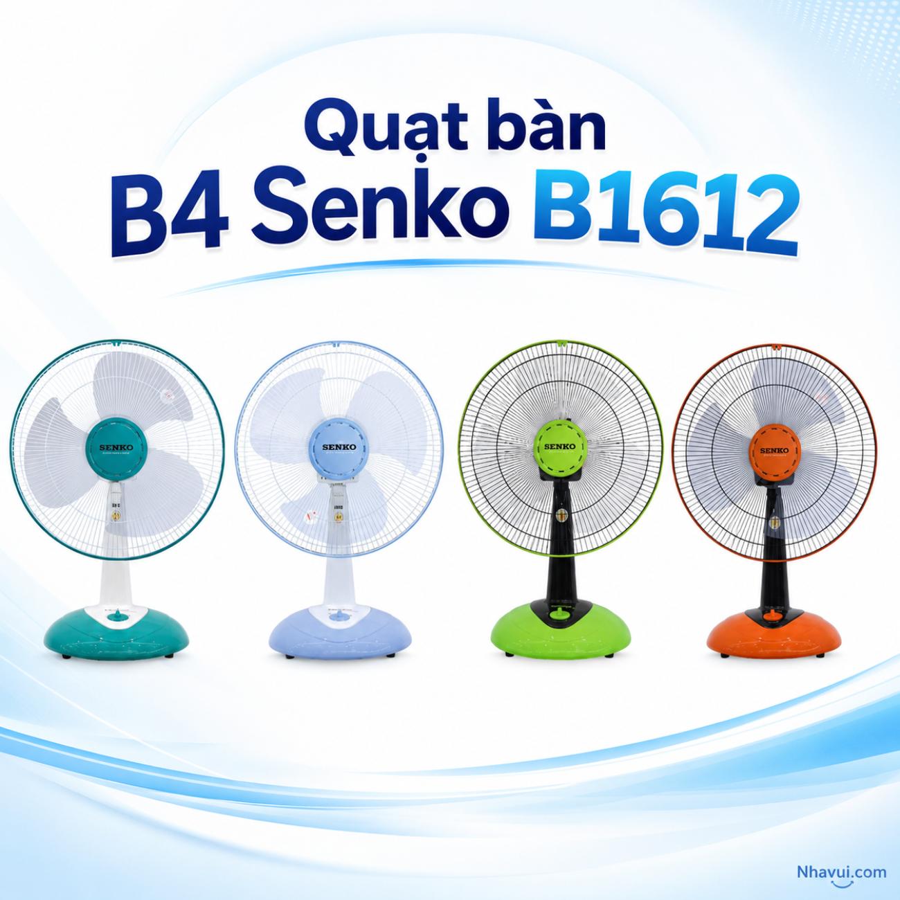 Quạt bàn B4 Senko B1612 47W nút xoáy màu Đen cam, Đen két, Kem môn, Kem cốm