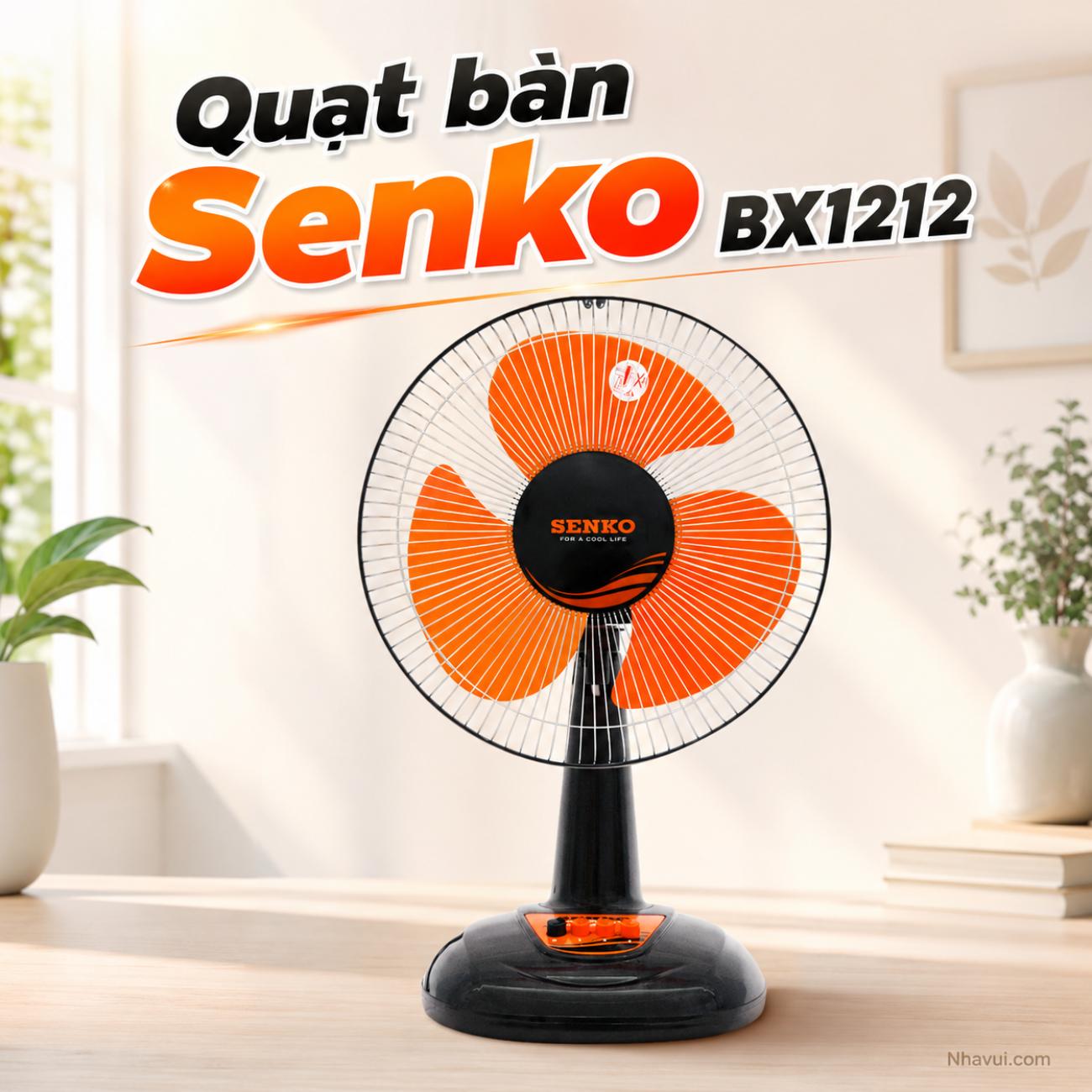 Quạt bàn Senko BX1212 40W 3 cánh màu Đen két, Đen cam