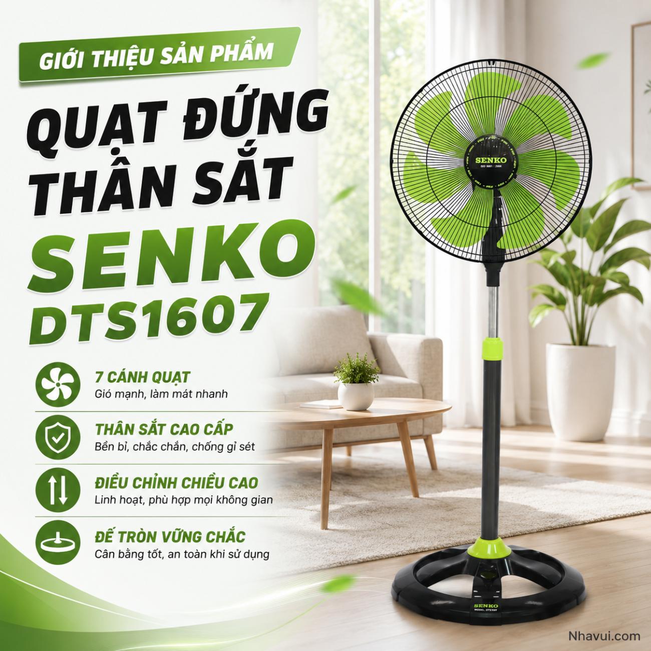 Quạt đứng thân sắt Senko DTS1607 7 cánh 39cm