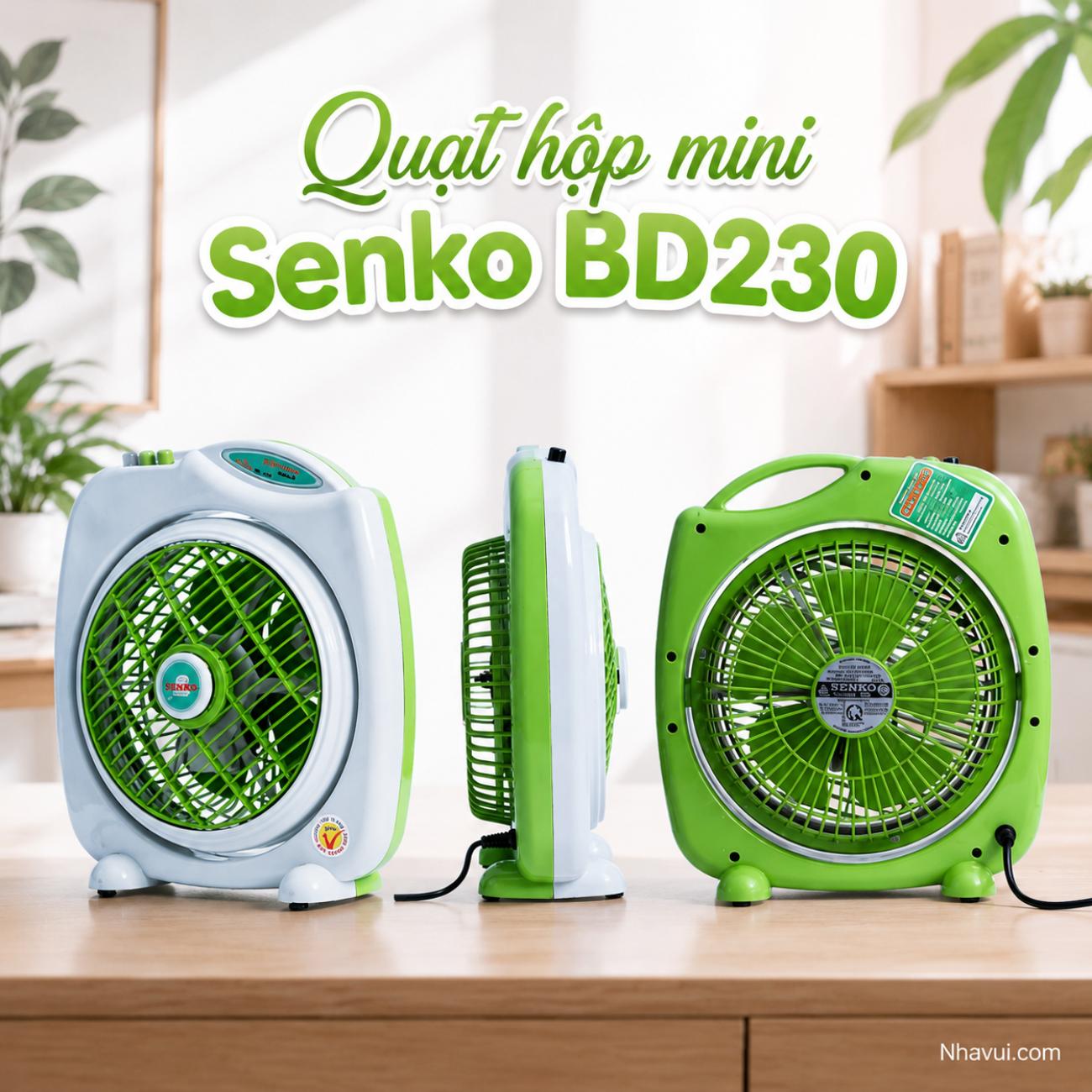 Quạt hộp mini Senko BD230 28W 5 cánh màu Lá Cẩm, Xanh Ngọc, Kem Cốm, Kem Môn, Kem Xám