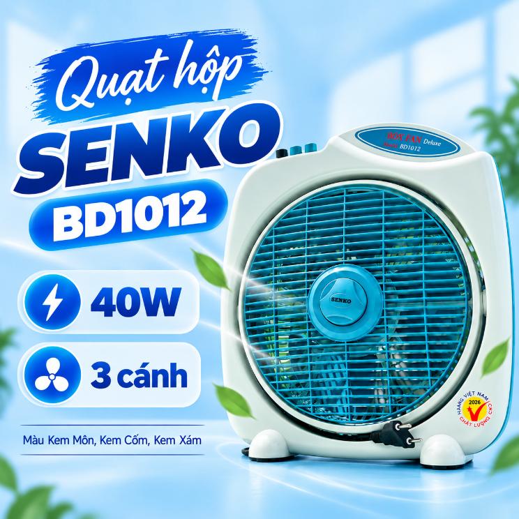 Quạt hộp Senko BD1012 40W 3 cánh màu Kem Môn, Kem Cốm, Kem Xám
