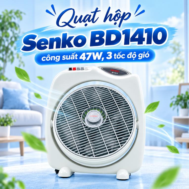 Quạt hộp Senko BD1410 47W 3 tốc độ gió màu Kem Cốm, Kem Môn, Kem Xám