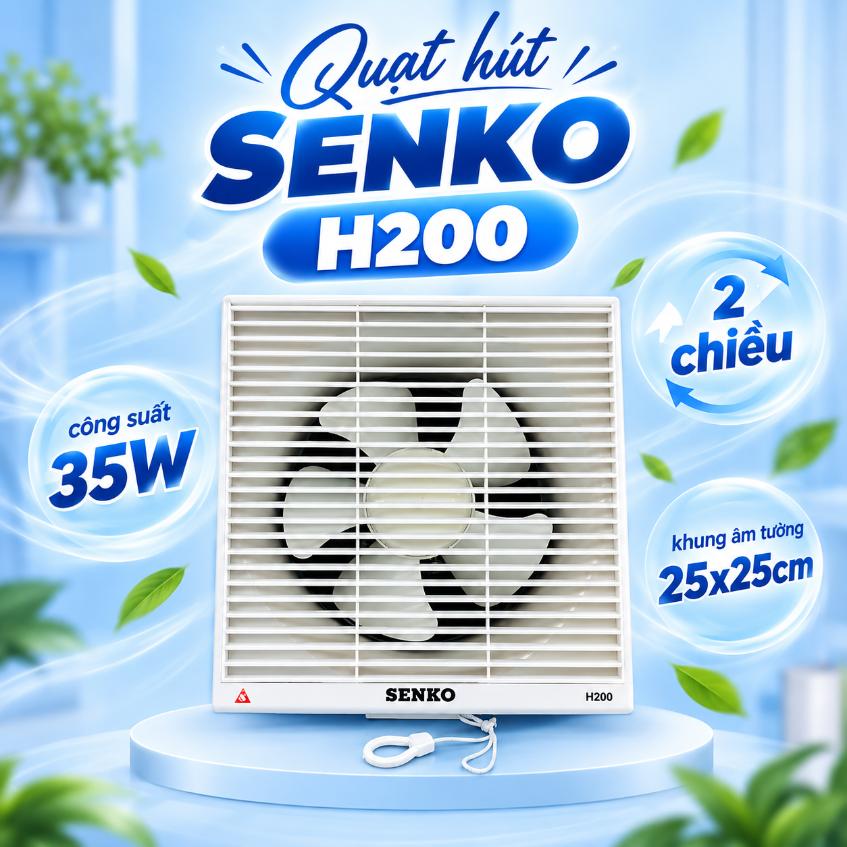 Quạt hút Senko H200 35W 2 chiều khung âm tường 25x25cm