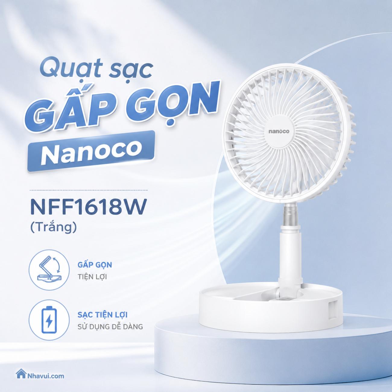 Quạt sạc gấp gọn Nanoco NFF1618 pin Lithium 10.000mAh