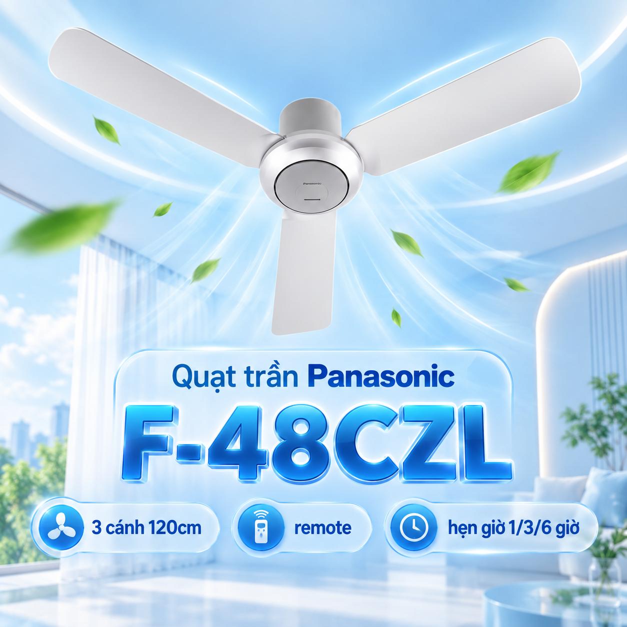 Quạt trần 3 cánh Panasonic F-48CZL có điều khiển từ xa