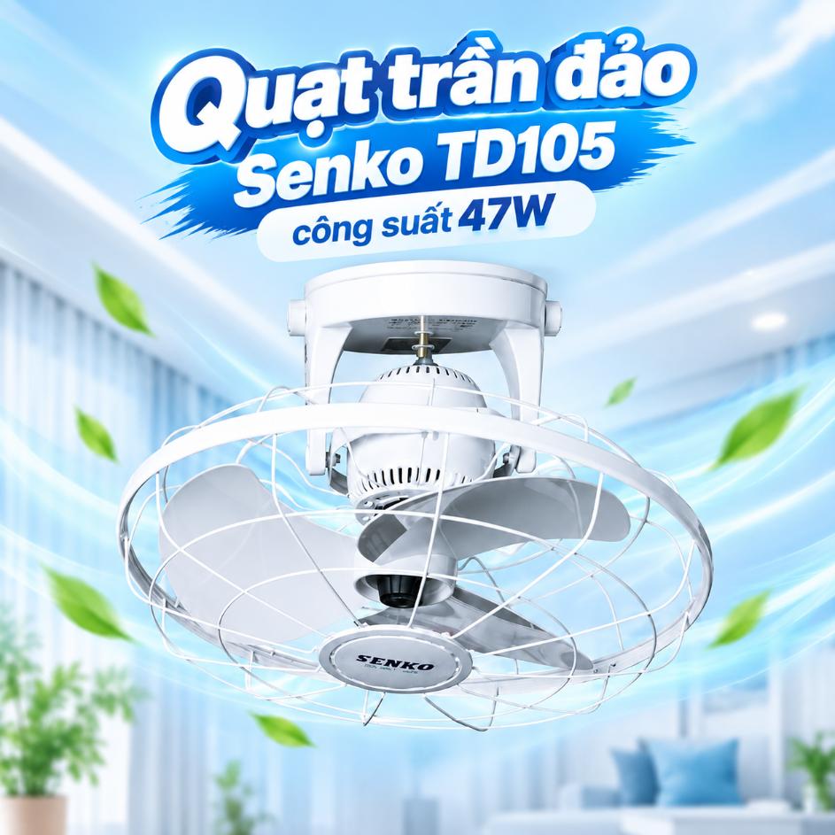 Quạt trần đảo Senko TD105 47W 3 cánh sải cánh 39cm