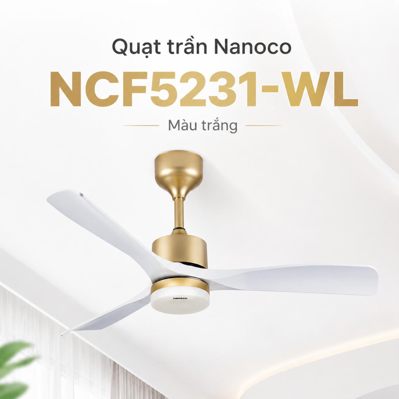 Quạt trần Nanoco NCF5231-WL màu trắng có đèn LED