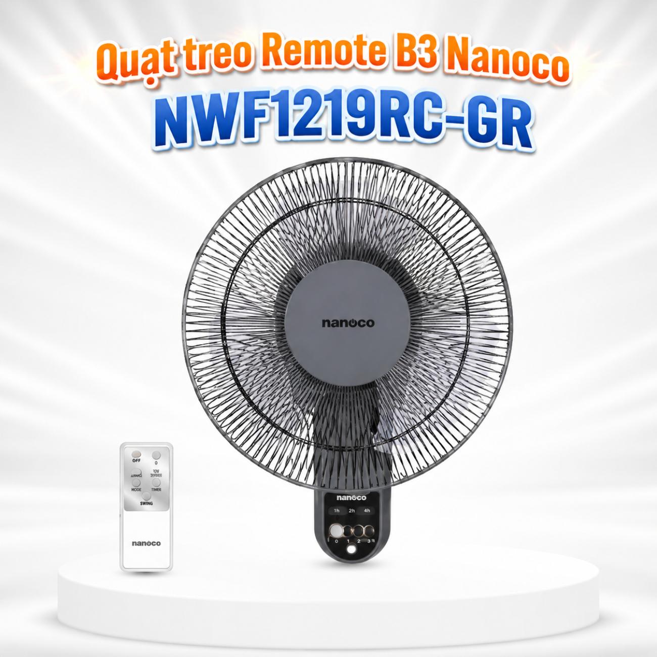 Quạt treo Remote B3 Nanoco NWF1219RC-GR màu ghi