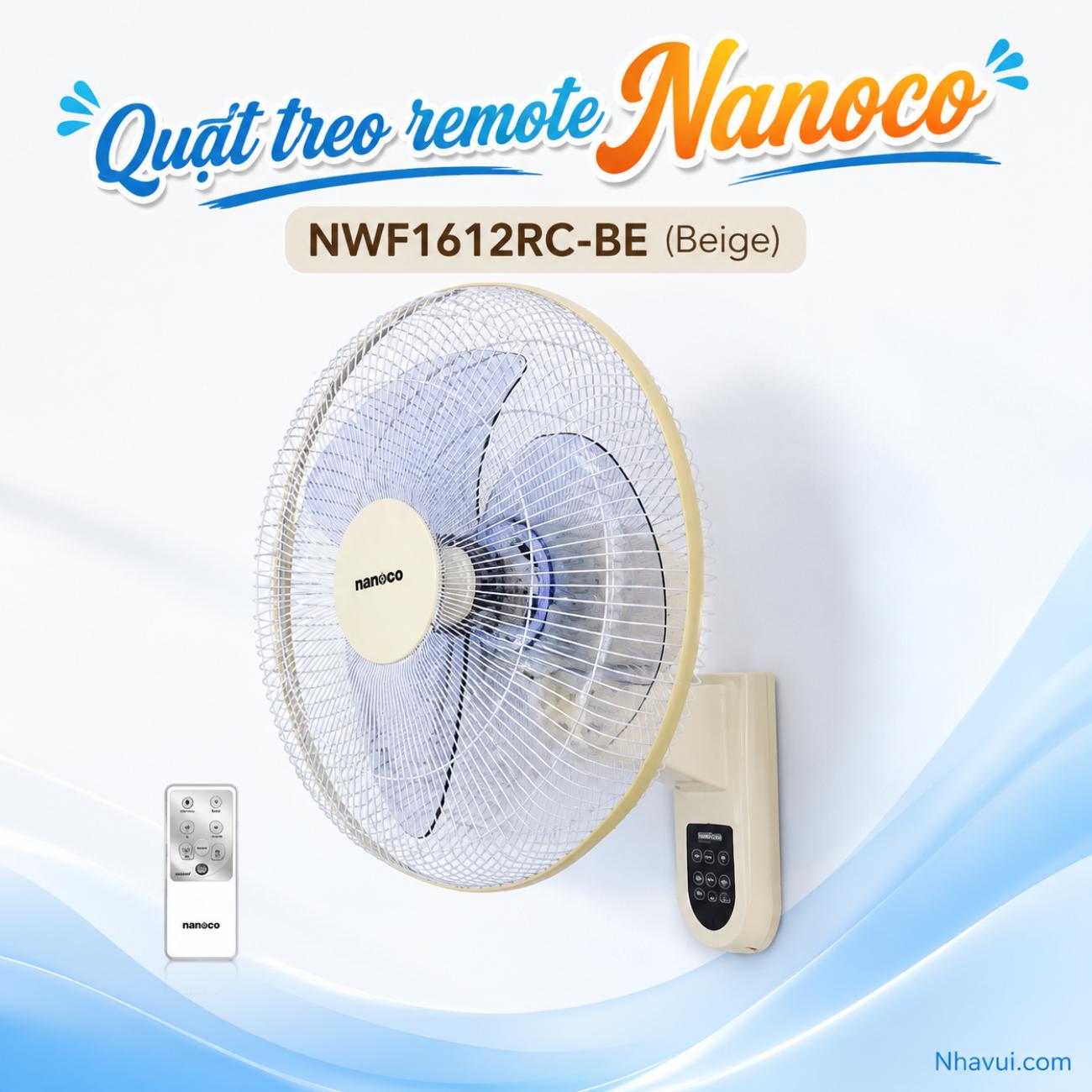 Quạt treo remote Nanoco NWF1612RC 47W, 3 cánh, đường kính cánh 40cm
