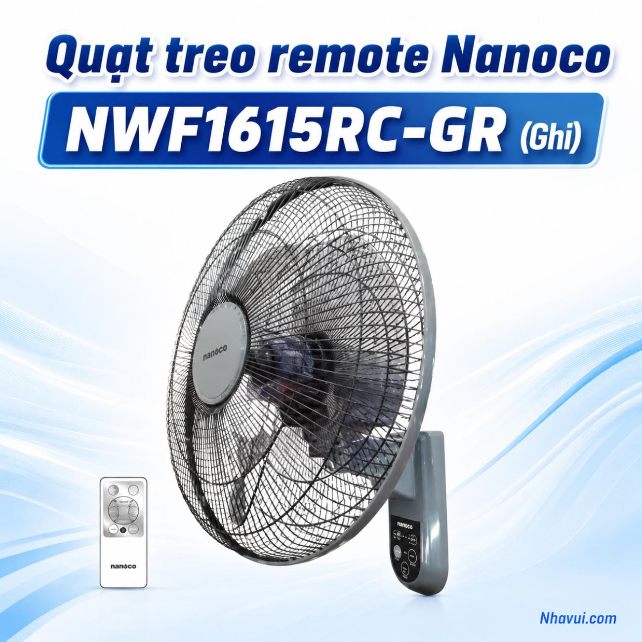 Quạt treo remote Nanoco NWF1615RC 47W, 3 cánh quạt, đường kính 40cm
