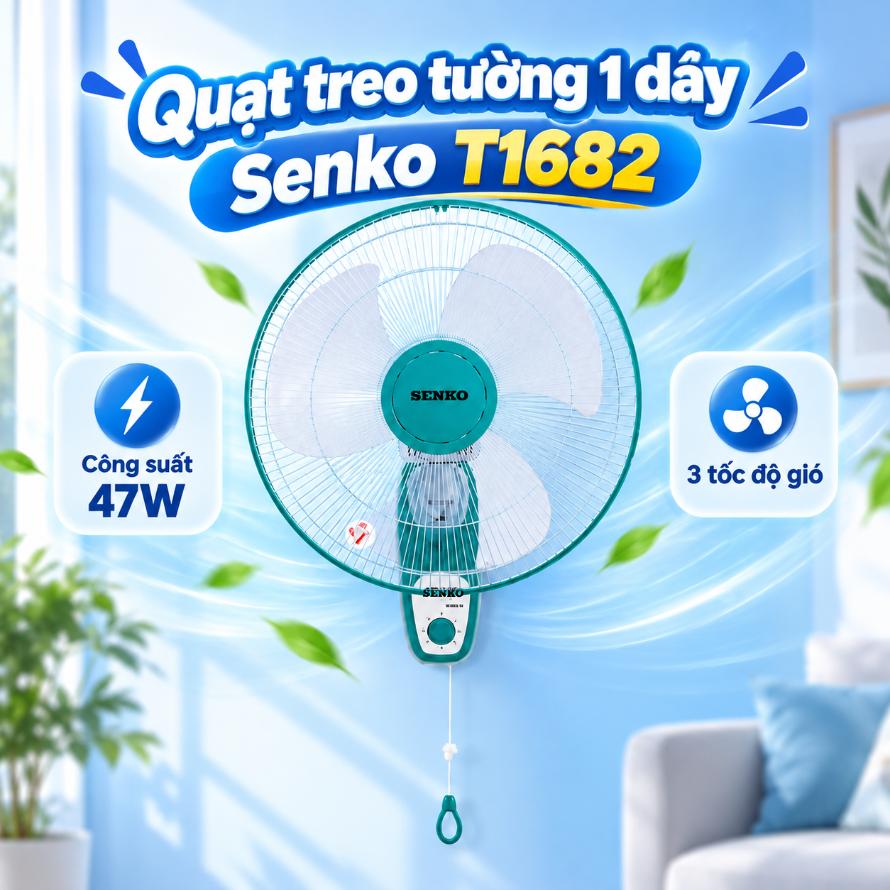 Quạt treo tường 1 dây Senko T1682 47W 3 tốc độ gió