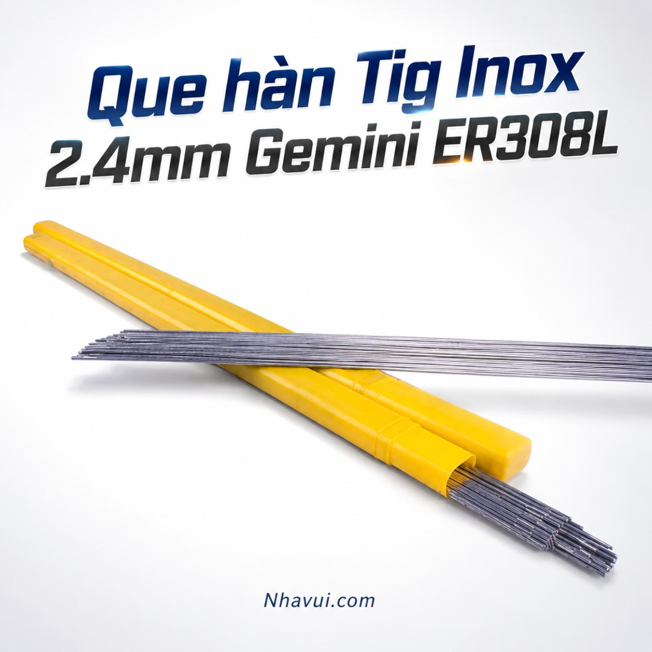 Que hàn TIG inox Gemini ER308L đường kính 2.4mm hộp 5kg