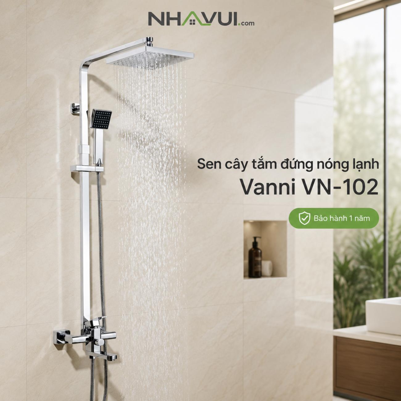 Sen cây tắm đứng nóng lạnh 3 chế độ Vanni VN-102 đồng thau mạ chrome