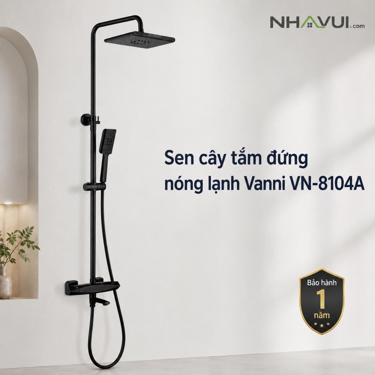 Sen cây tắm đứng nóng lạnh Vanni VN-8104A 3 chế độ đồng thau sơn tĩnh điện đen