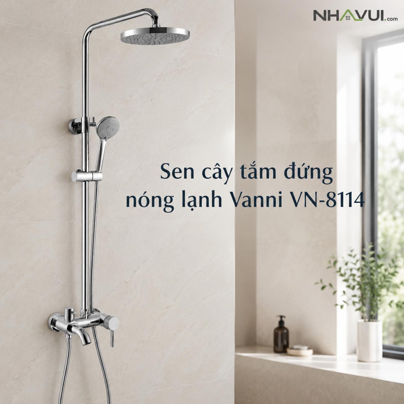 Sen cây tắm đứng nóng lạnh Vanni VN-8114 3 chế độ, đồng thau mạ crôm