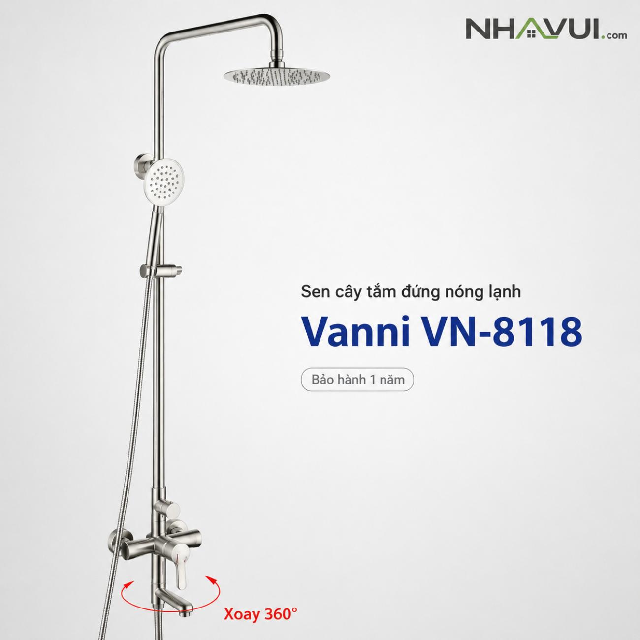 Sen cây tắm đứng nóng lạnh Vanni VN-8118 inox 304 xoay 360 độ 3 chế độ
