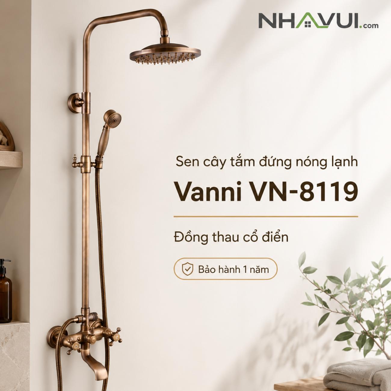 Sen cây tắm đứng nóng lạnh Vanni VN-8119 chất liệu đồng thau cổ điển