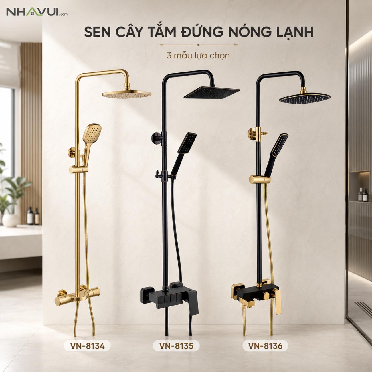 Sen cây tắm đứng nóng lạnh Vanni VN-8134/VN-8135/VN-8136 đồng thau cao cấp
