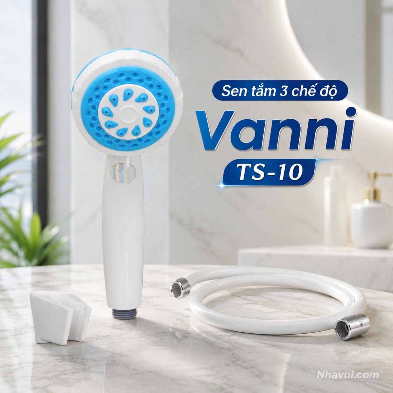 Sen tắm 3 chế độ Vanni TS-10 ABS trắng xanh kèm dây inox
