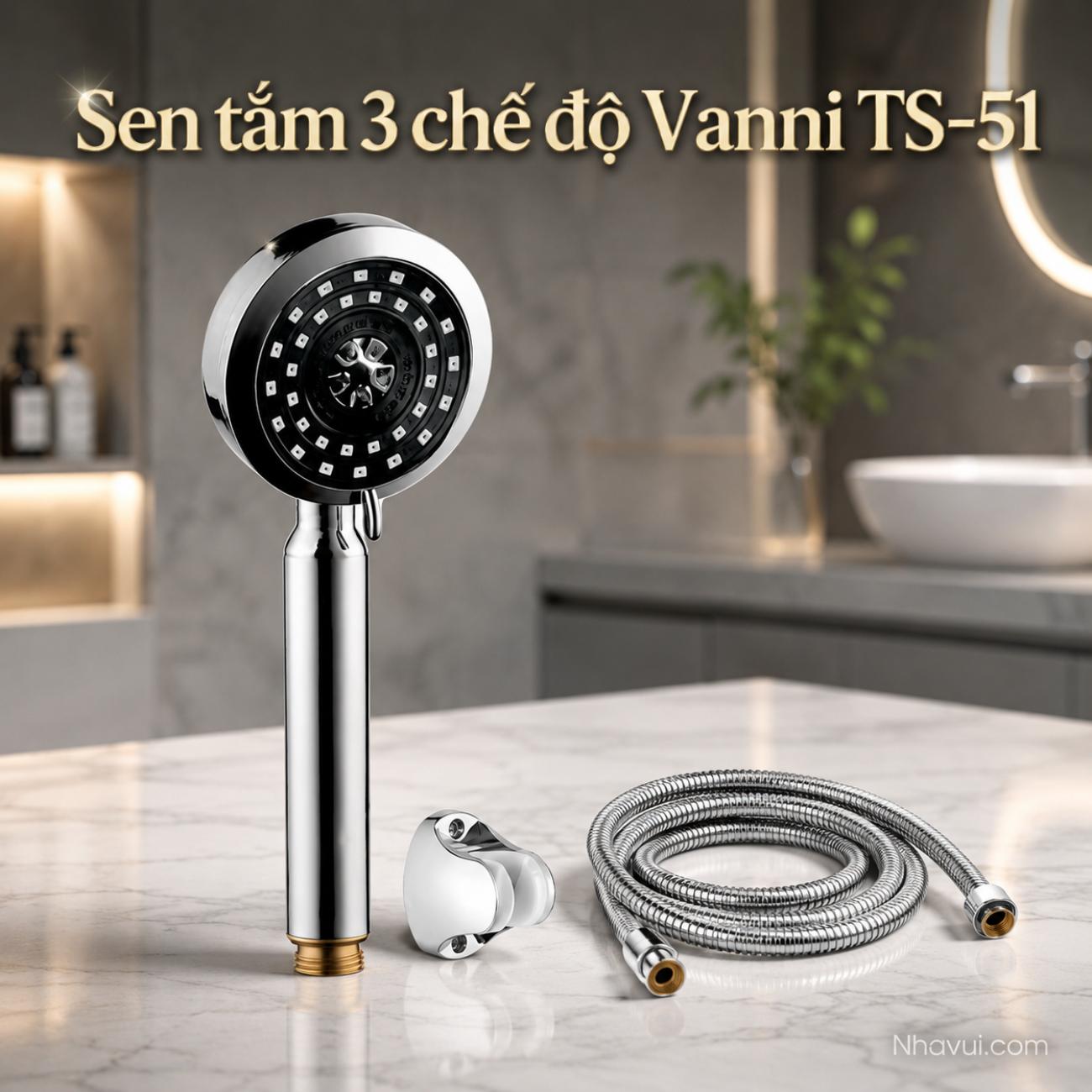 Sen tắm 3 chế độ Vanni TS-51 tay đen nhũ tăng áp mạnh