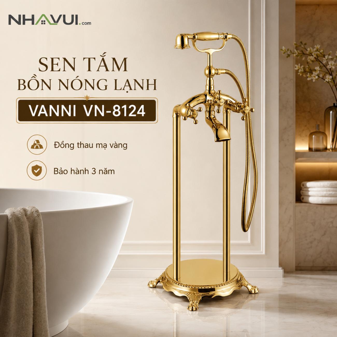 Sen tắm bồn nóng lạnh Vanni VN-8124 đồng thau mạ vàng
