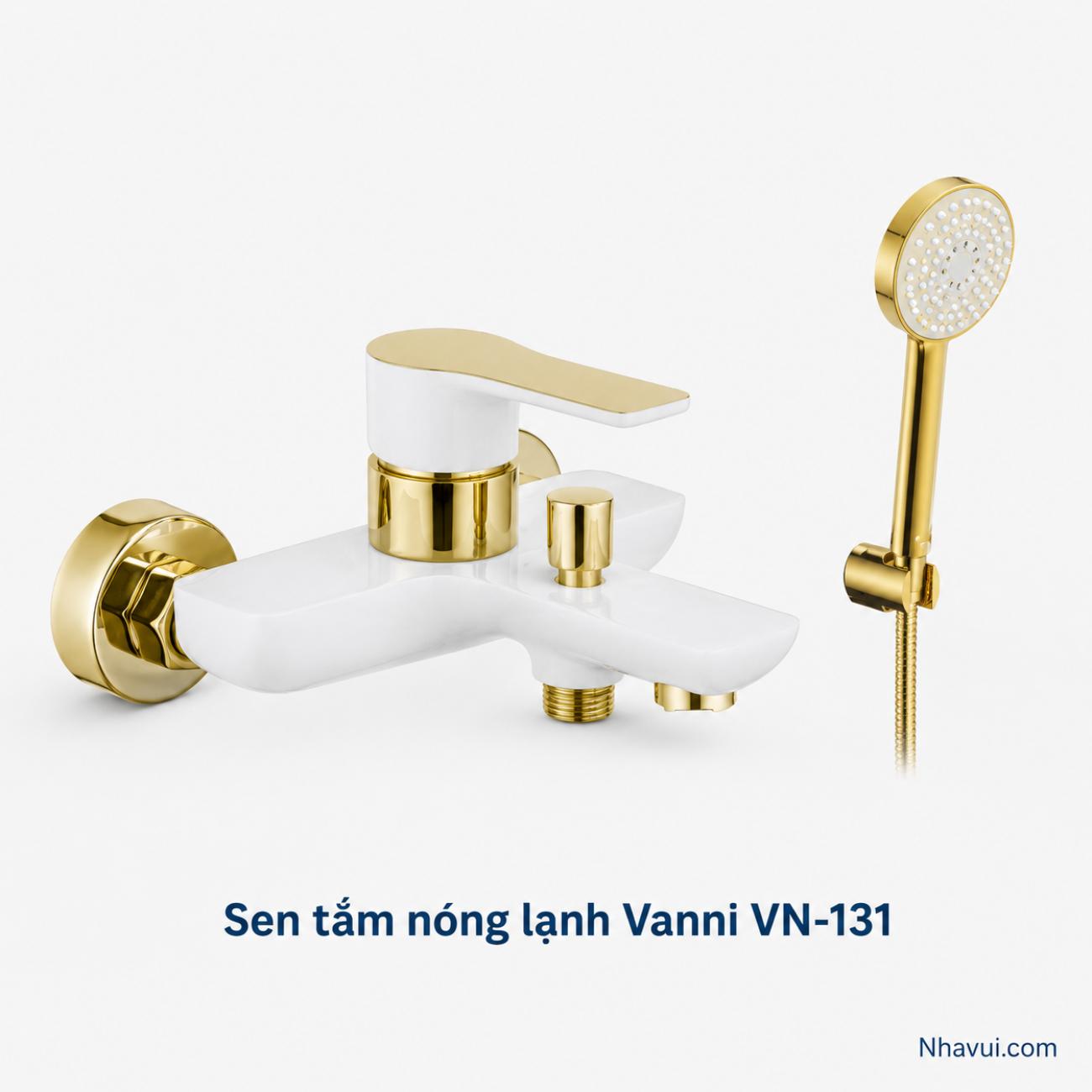Sen tắm nóng lạnh Vanni VN-131 màu trắng phối vàng chất liệu đồng thau sơn tĩnh điện