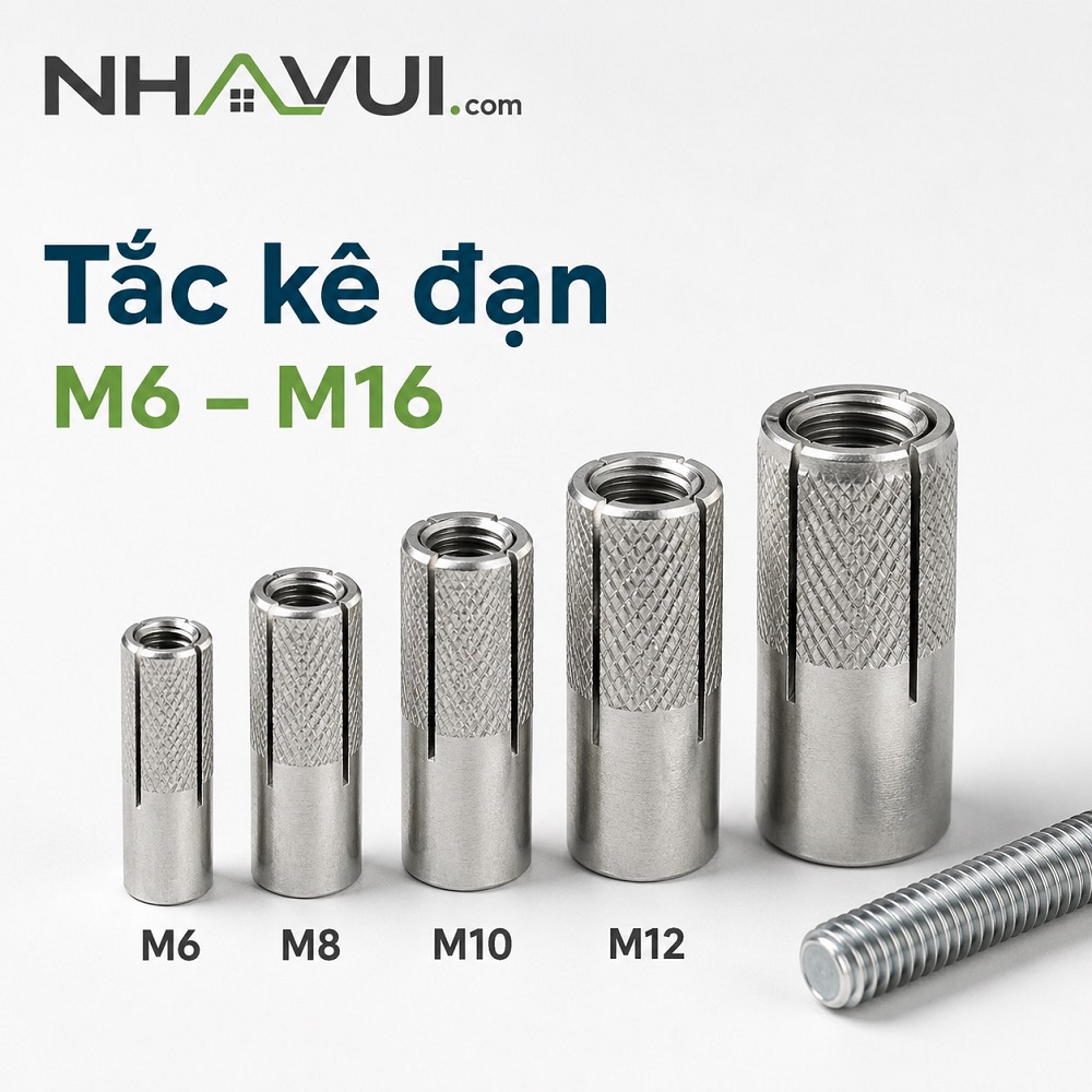 Tắc kê đạn M6–M16 chất liệu thép xi mạ, inox 201, inox 304
