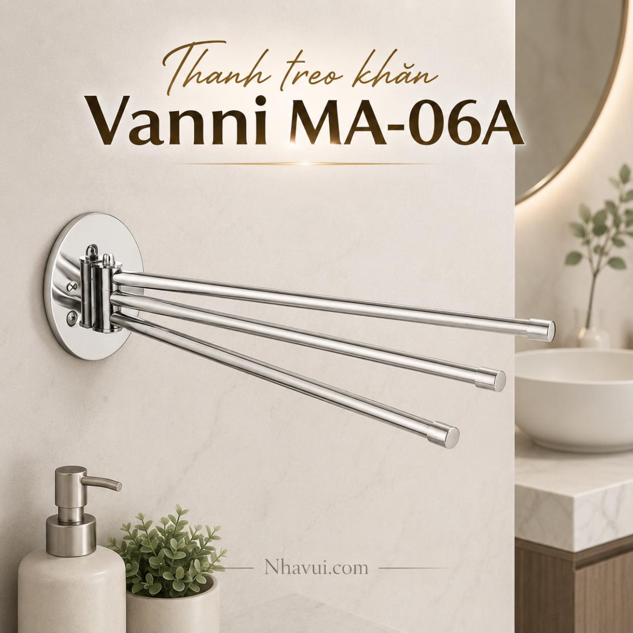 Thanh treo khăn Vanni MA-06A inox 304 2 thanh đơn giản gắn tường