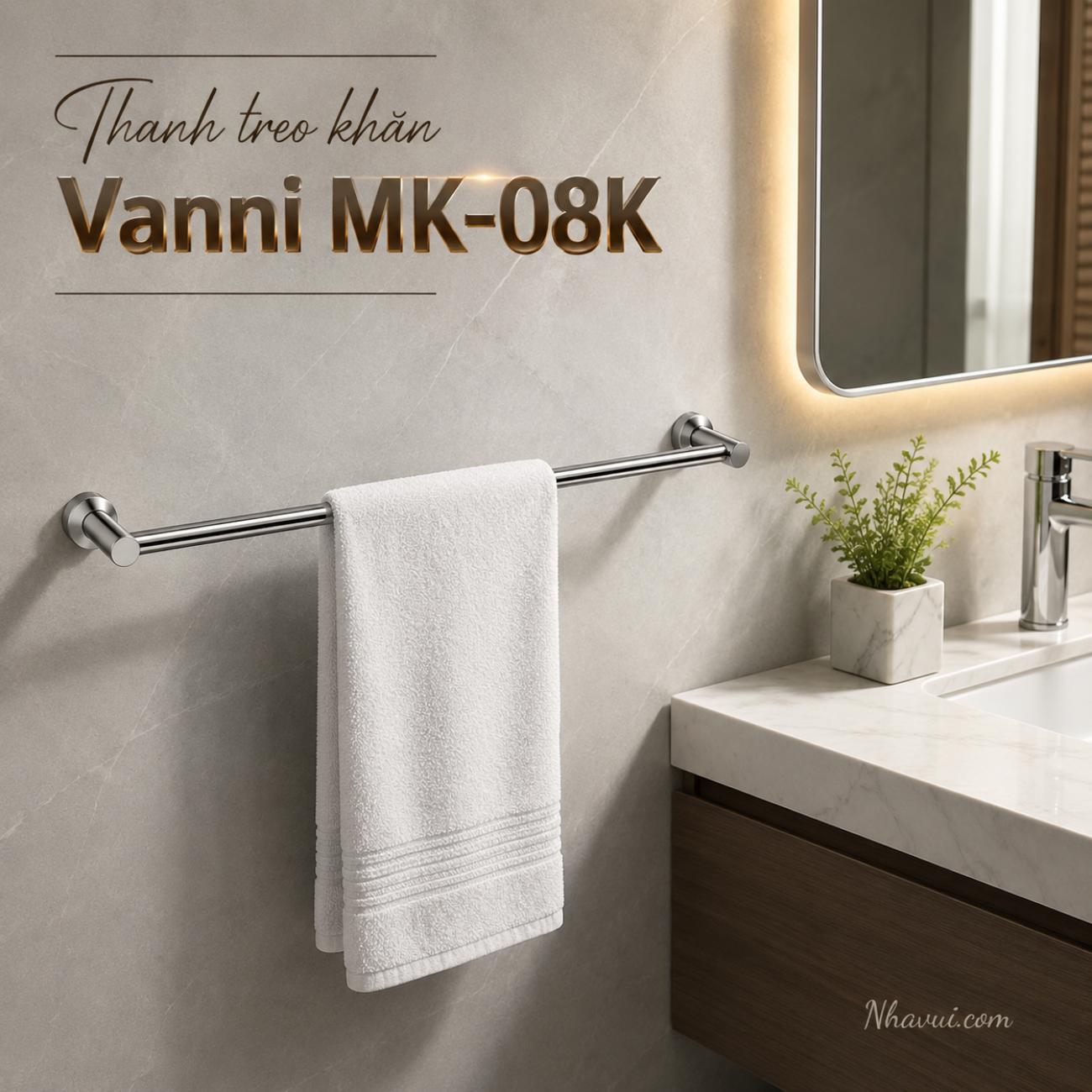 Thanh treo khăn Vanni MK-08K inox 304 gắn tường phòng tắm
