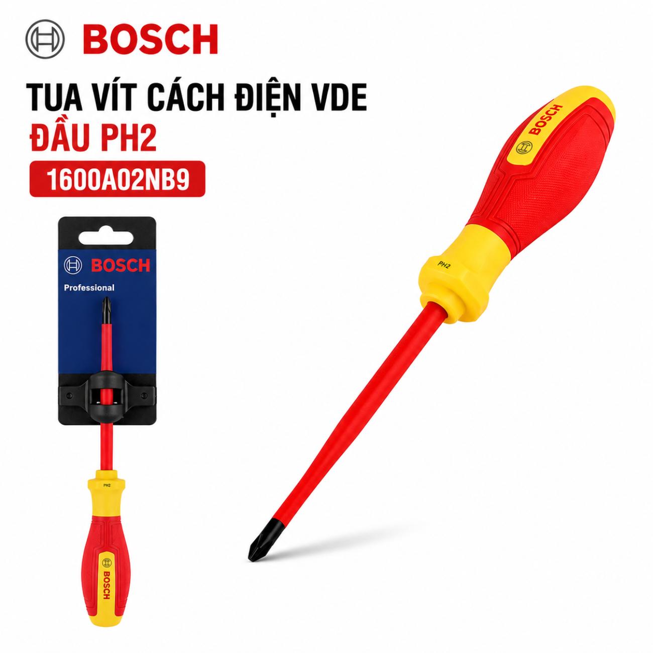 Tua vít cách điện VDE đầu PH2x125mm Bosch 1600A02NB9