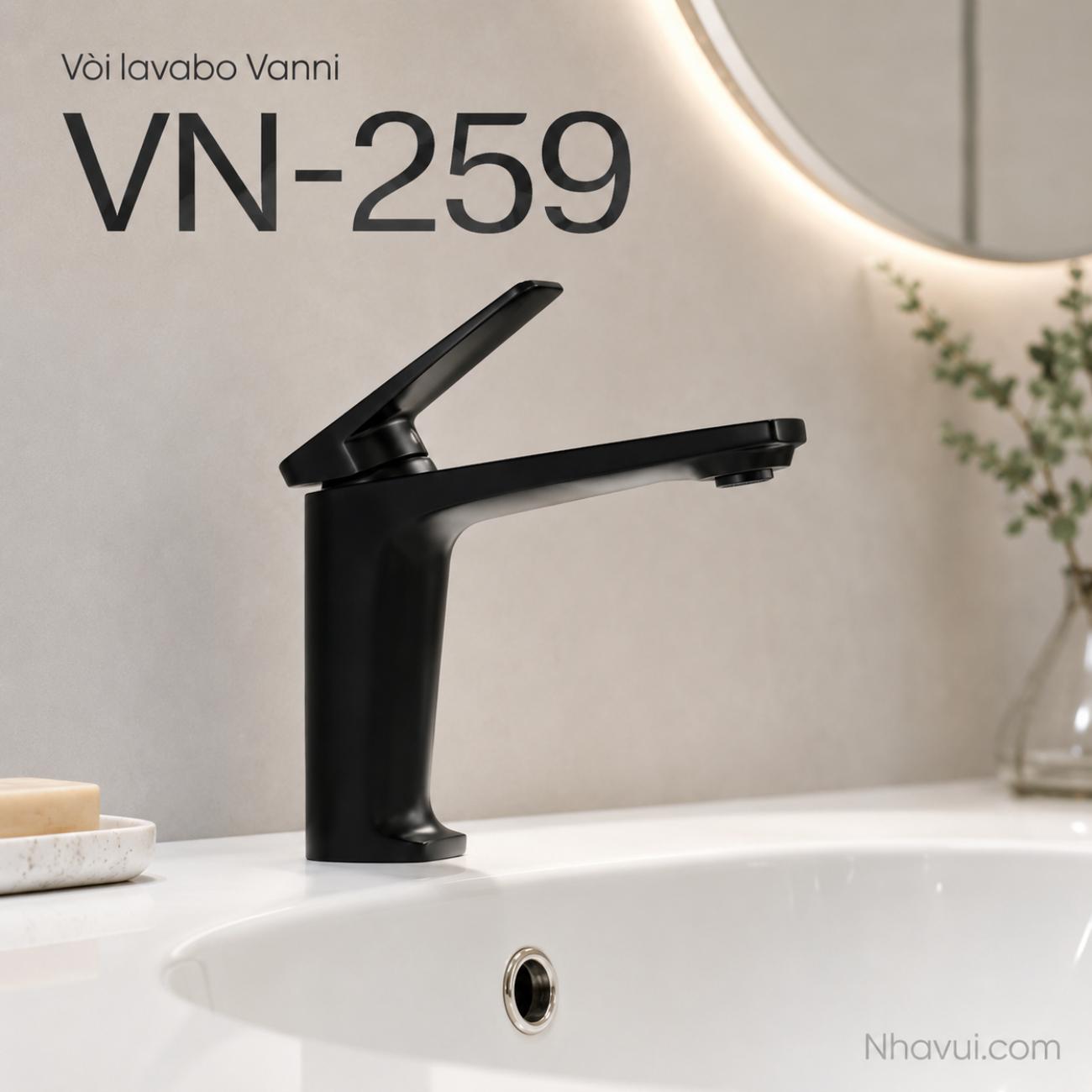 Vòi lavabo nóng lạnh Vanni VN-259 đồng thau sơn tĩnh điện cao 20cm