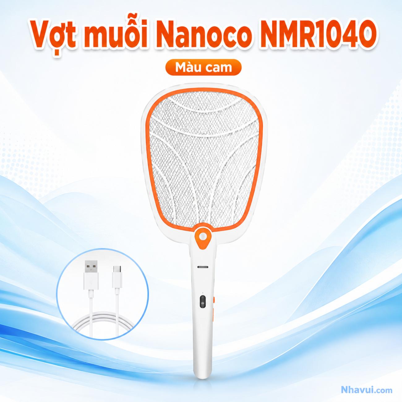 Vợt muỗi Nanoco NMR104O màu cam có đèn LED siêu sáng
