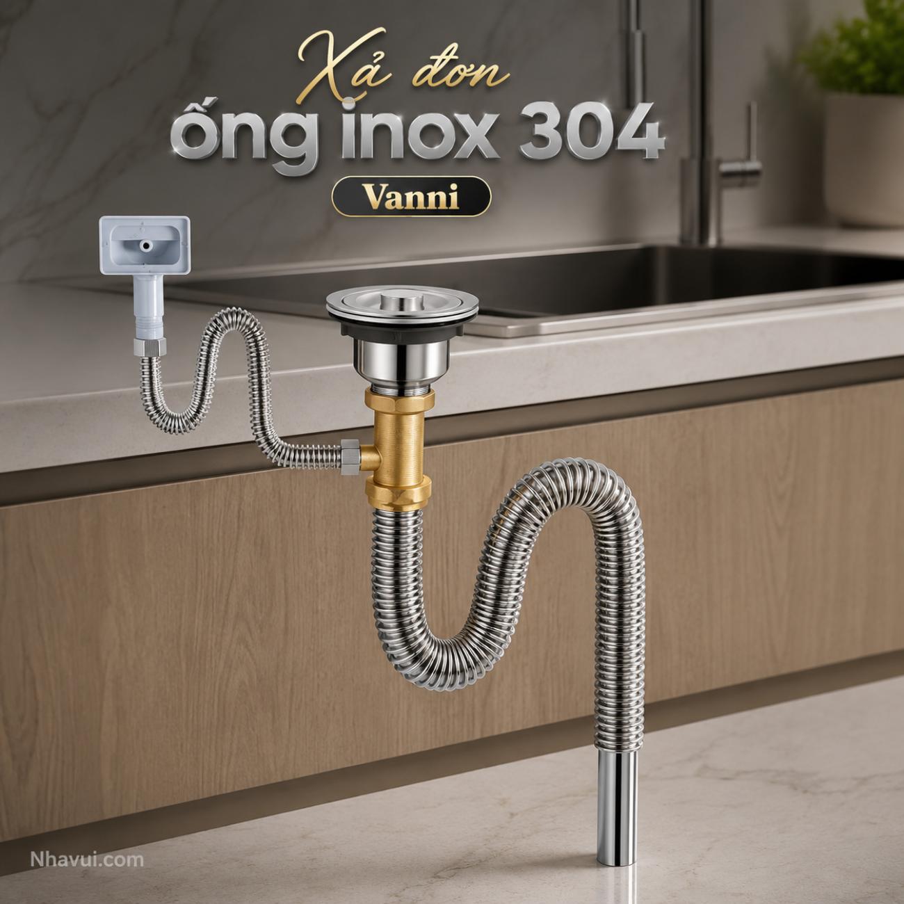 Xả đơn ống inox 304 Vanni ống xoắn thép linh hoạt chống rò