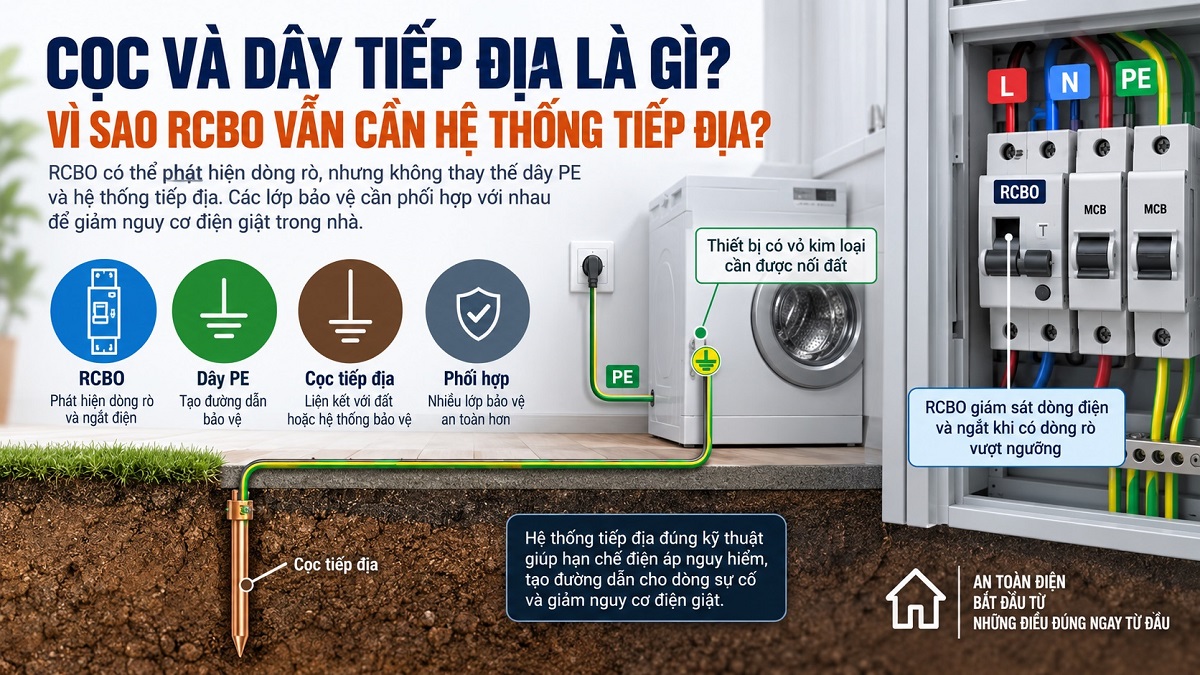 Cọc và dây tiếp địa là gì? Vì sao RCBO vẫn cần hệ thống tiếp địa?