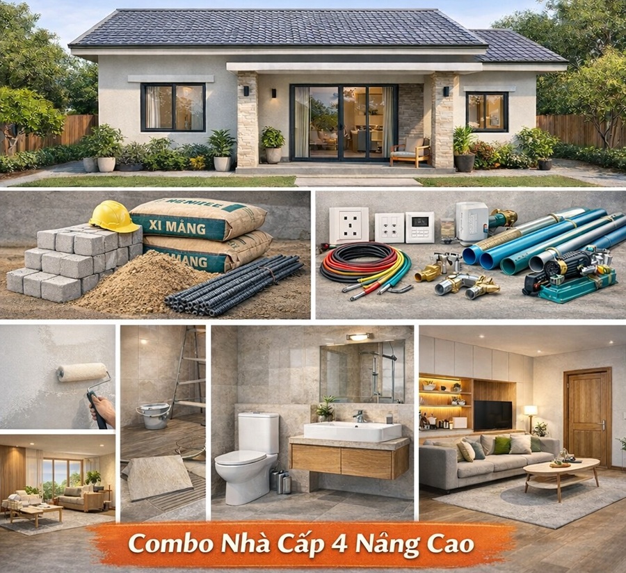 Combo nhà cấp 4 nâng cao: Vật liệu tốt, nội thất đẹp