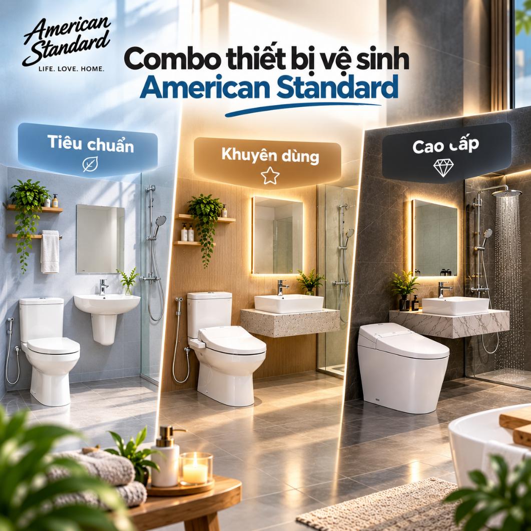Combo thiết bị vệ sinh American Standard cho nhà phố: Tiêu chuẩn – Khuyên dùng – Cao cấp