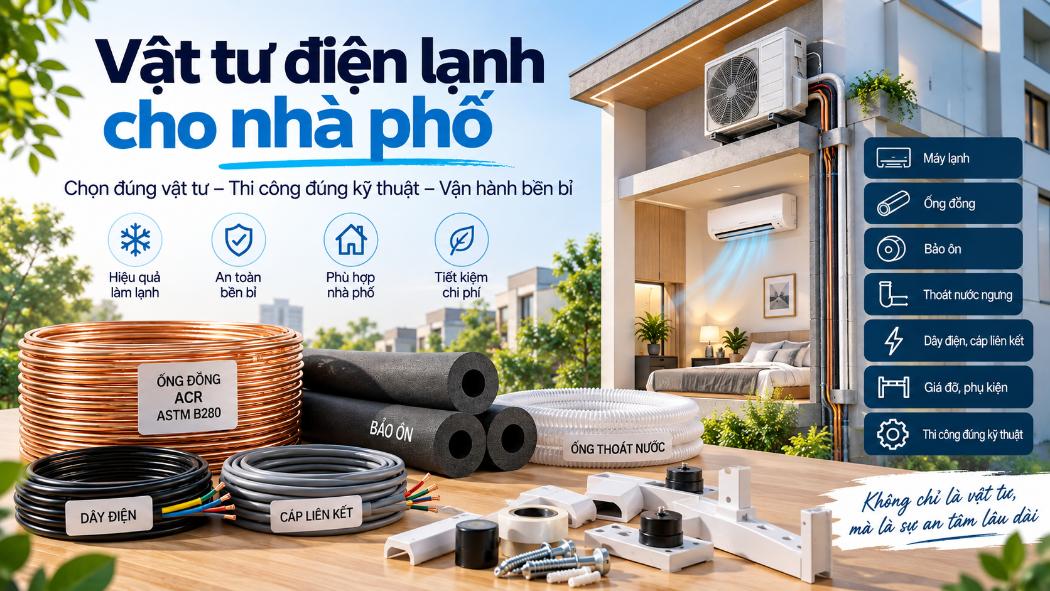 Vật tư điện lạnh cho nhà phố: Cách chọn ống đồng, bảo ôn và phụ kiện