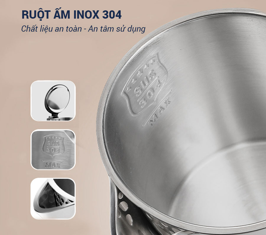 Ấm siêu tốc 2 lớp inox 304 Nagakawa NAG0320 1,8 lít