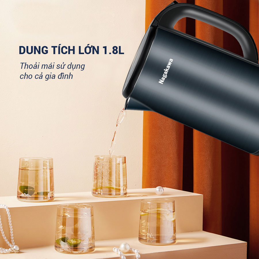 Ấm siêu tốc 2 lớp inox 304 Nagakawa NAG0320 1,8 lít