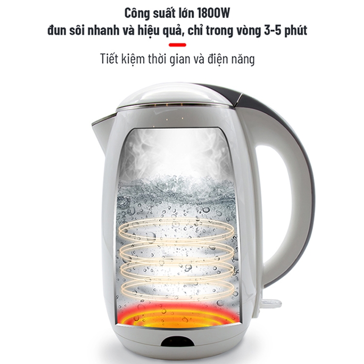 Ấm siêu tốc 2 lớp Nagakawa NAG0314 1.8 lít, ruột inox, tự ngắt