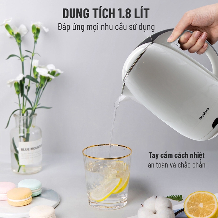 Ấm siêu tốc 2 lớp Nagakawa NAG0314 1.8 lít, ruột inox, tự ngắt