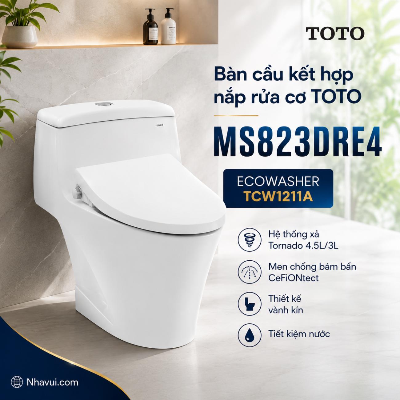 Bàn cầu kết hợp nắp rửa cơ TOTO MS823DRE4 ECOWASHER TCW1211A
