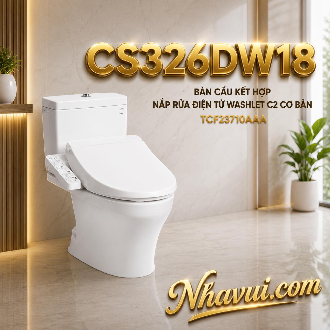 Bàn cầu kết hợp nắp rửa điện tử TOTO CS326DW18 WASHLET C2 cơ bản TCF23710AAA