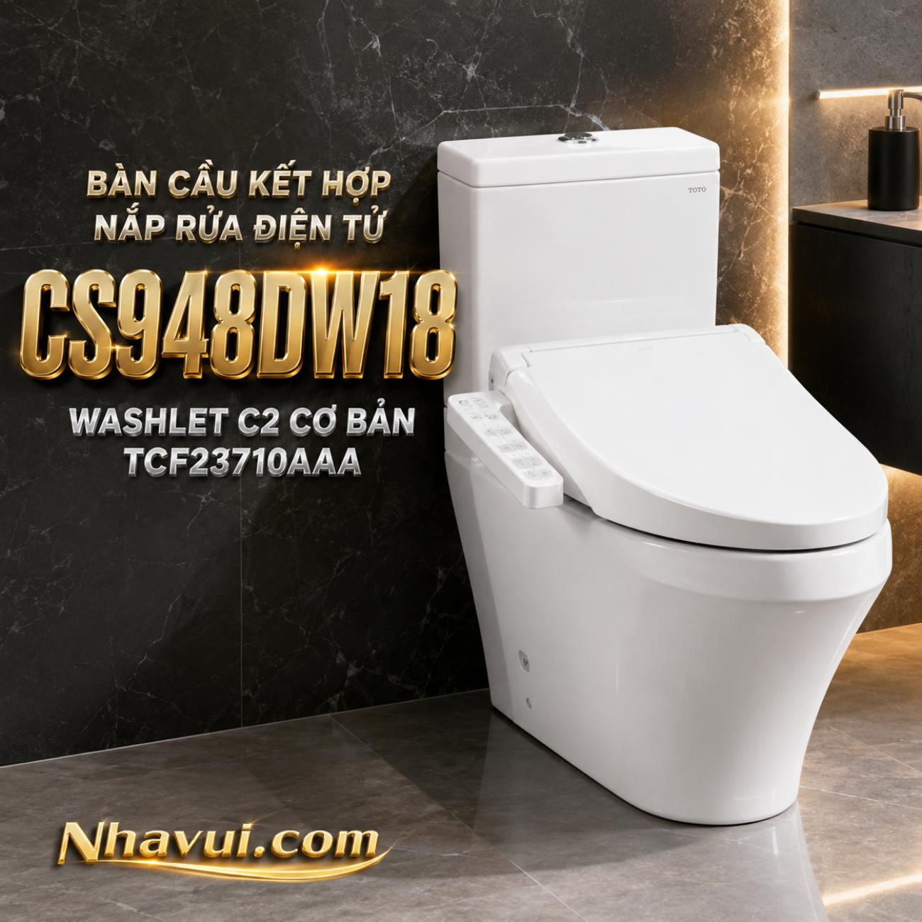 Bàn cầu kết hợp nắp rửa điện tử TOTO CS948DW18 WASHLET C2 cơ bản TCF23710AAA