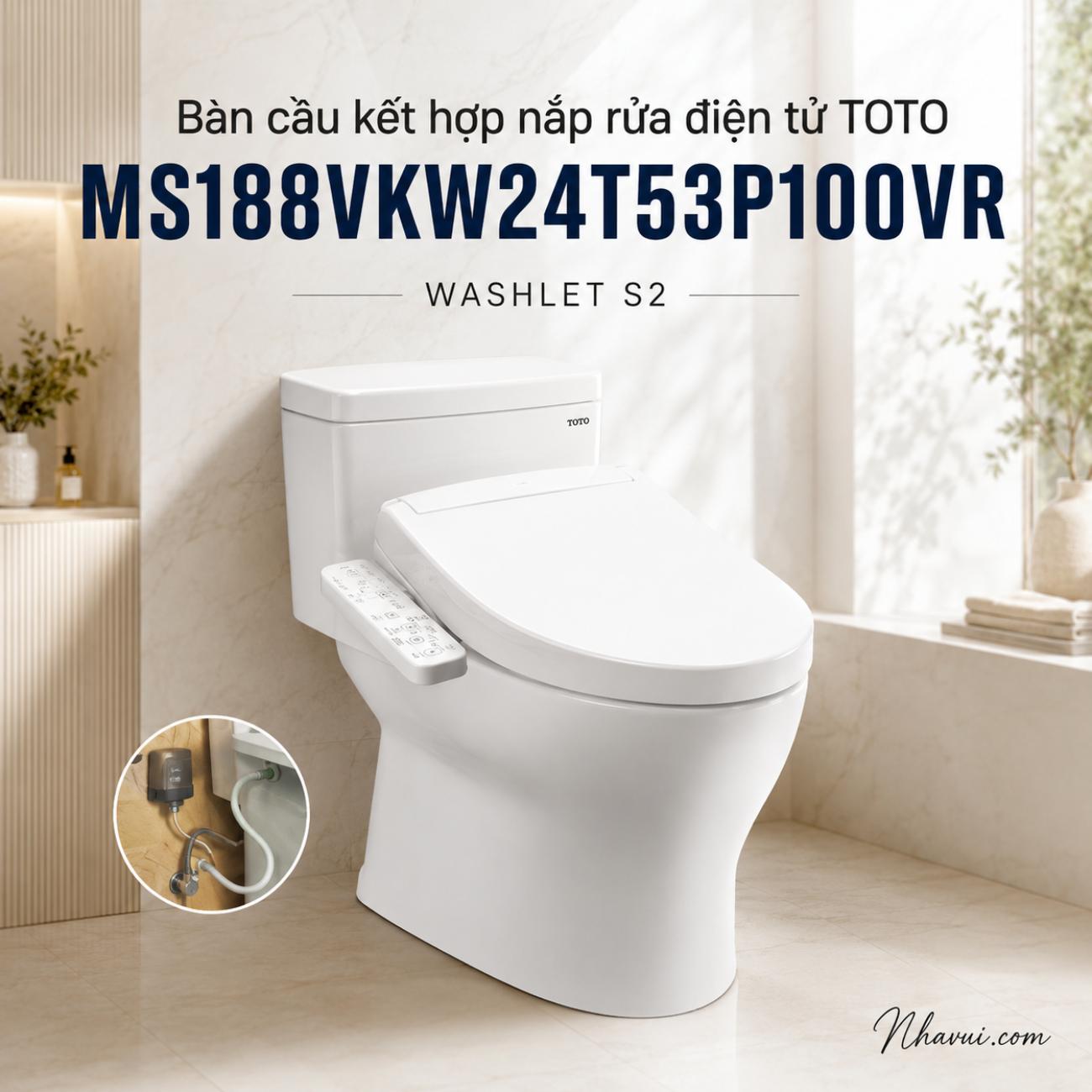 Bàn cầu kết hợp nắp rửa điện tử TOTO MS188VKW24 T53P100VR WASHLET S2
